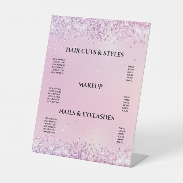 Rosa und Lila Glitzer Rosa Haare Makeup Salon Sockelschild (Vorderseite)