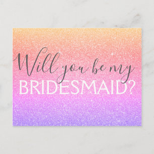 Rosa und Lila Glitzer und Sparkle Bridesmaid Einladungspostkarte