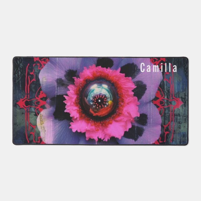 Rosa und Lila Goth Blume. Bearbeitbarer Name Schreibtischunterlage (Vorderseite)
