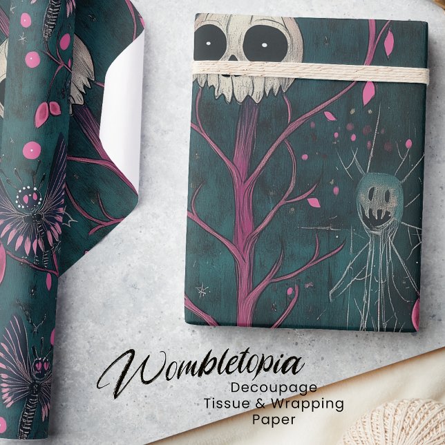 Rosa und Lila gotische Halloween-Skulls & Blume Geschenkpapier (Von Creator hochgeladen)