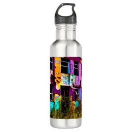 Rosa und Lila Graffiti Kunst | Ausgesetztes Gebäud Edelstahlflasche