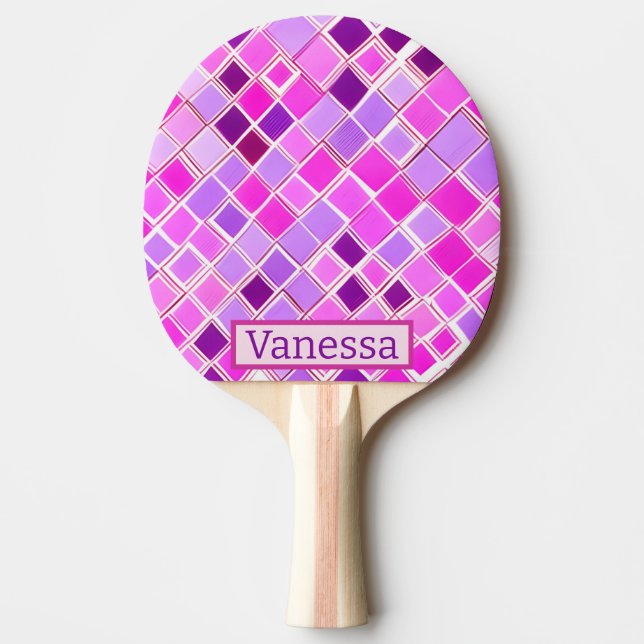 Rosa und lila, gürtelförmige karierte Muster Tischtennis Schläger (Vorderseite)