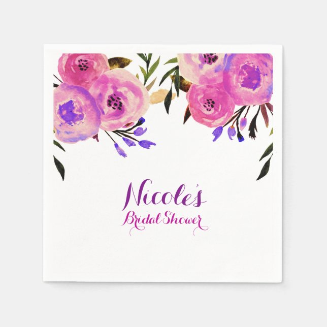 Rosa und Lila-hell Modernes Brautparty mit Blumen Serviette (Vorderseite)