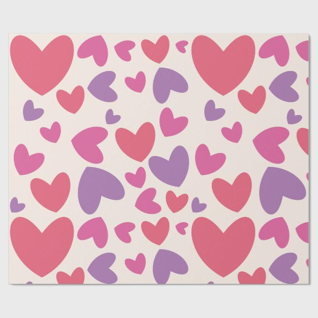 Rosa und Lila Herzen Valentine Geburtstag Geschenkpapier (Flach)