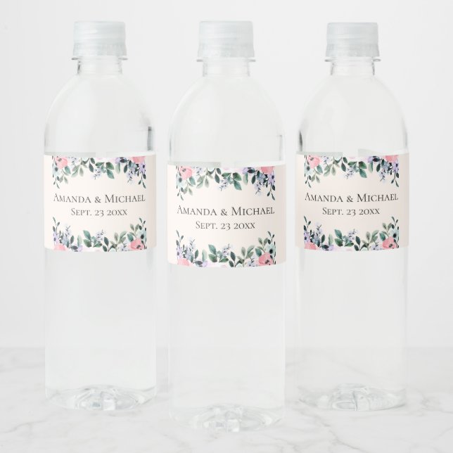 Rosa und Lila Hochzeit mit floralen Wasserfarben (Flaschen)