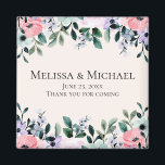 Rosa und Lila Hochzeit mit floralen Wasserfarben Magnet<br><div class="desc">Ein Magnet für Gastgeschenk Hochzeiten mit hübschem Blumendesign aus Aquarellen. Rosa,  lila und grüne Blume.</div>