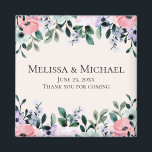 Rosa und Lila Hochzeit mit floralen Wasserfarben Magnet<br><div class="desc">Ein Magnet für Gastgeschenk Hochzeiten mit hübschem Blumendesign aus Aquarellen. Rosa,  lila und grüne Blume.</div>