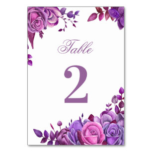 Rosa und lila Hochzeit. Wasserfarbe Flieder floral Tischnummer