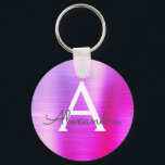 rosa und Lila Imitat Monogramm aus rostfreiem Stah Schlüsselanhänger<br><div class="desc">Hot Pink und Lila Ombre Imitate Edelstahl Metallic Elegant Schlüsselanhänger. Diese Schlüsselanhänger können so angepasst werden,  dass sie Ihren Anfangs- und Vornamen enthalten. Diese Schlüsselketten machen Geburtstags-,  Brautparty- oder Junggeselinnen-Abschied-Favoriten großartig.</div>