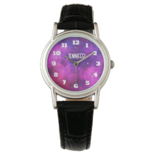 Rosa und Lila Imitate "Space & Stars" Galaxie Armbanduhr