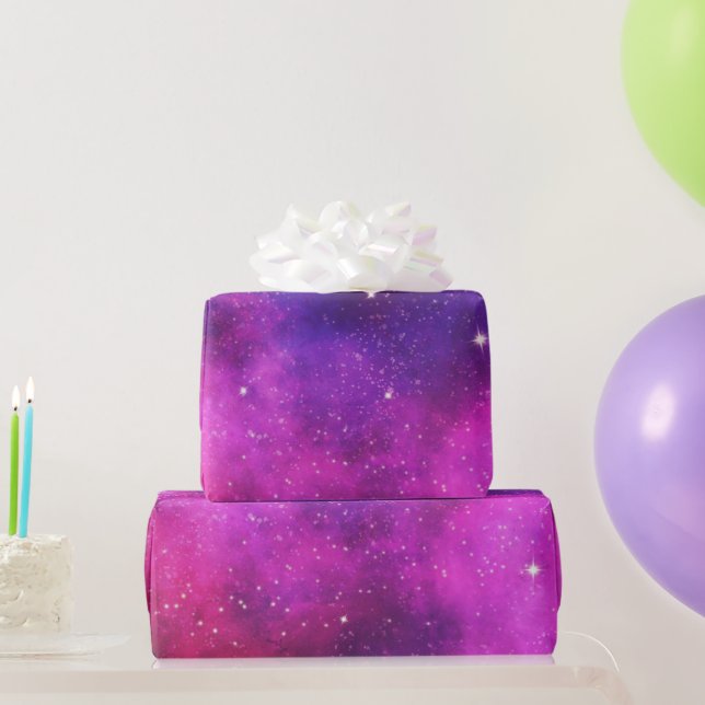 Rosa und Lila Imitate "Space & Stars" Galaxie Geschenkpapier (Partygeschenke)