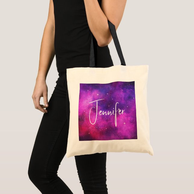 Rosa und Lila Imitate "Space & Stars" Galaxie Tragetasche (Vorderseite (Produkt))