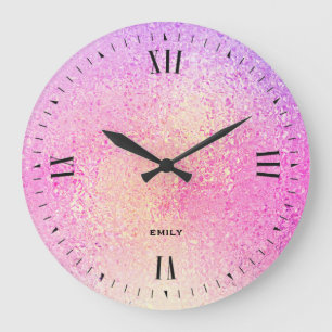 Rosa und lila Irideszenz Große Wanduhr