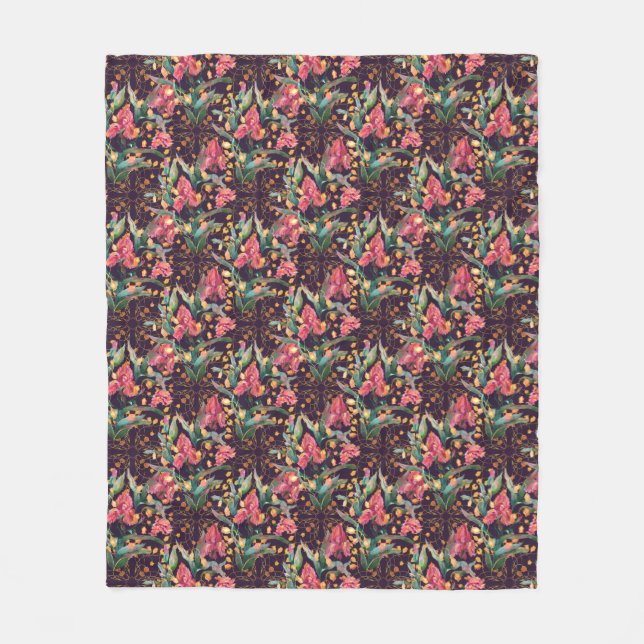 Rosa und Lila Iris-Blume Blumenfarbe Fleecedecke (Vorderseite)