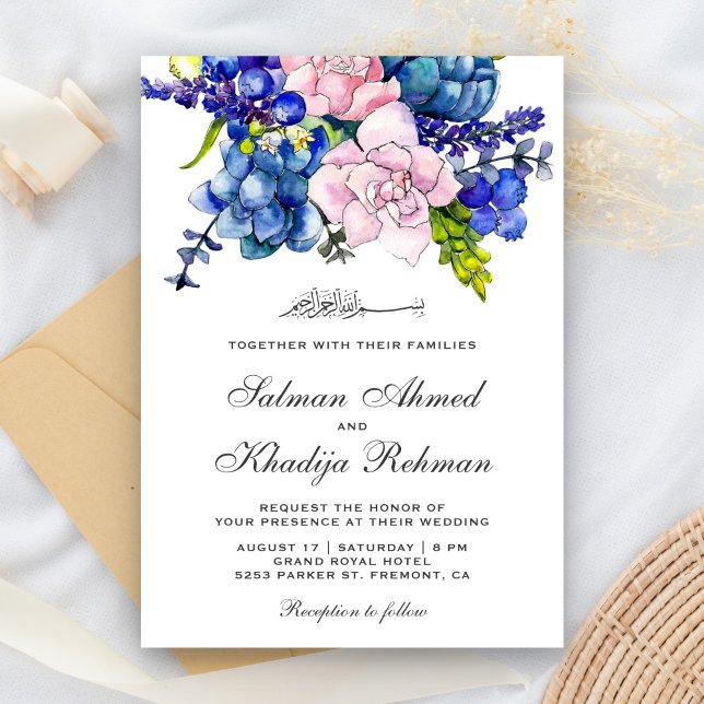 Rosa und Lila islamische Hochzeit der Wasserfarben Einladung (Von Creator hochgeladen)