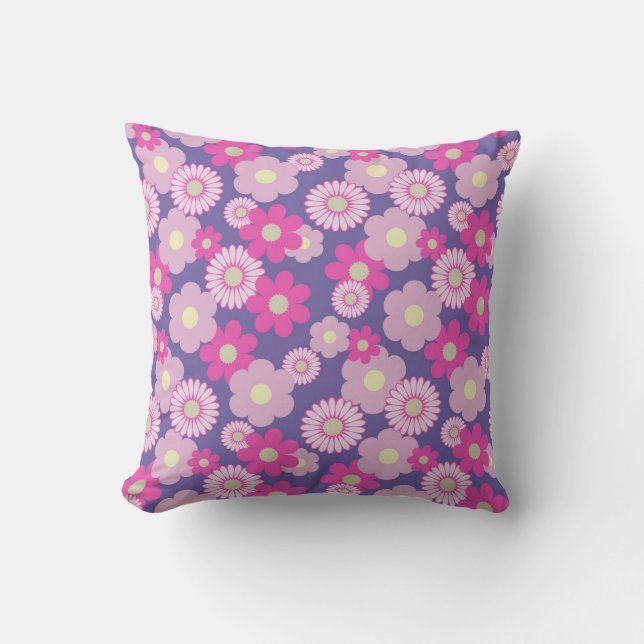 Rosa und Lila kleines, florales Sofa Kissen (Vorderseite)