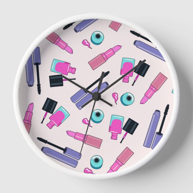 Rosa und Lila Kosmetikmuster Uhr (Vorderseite)