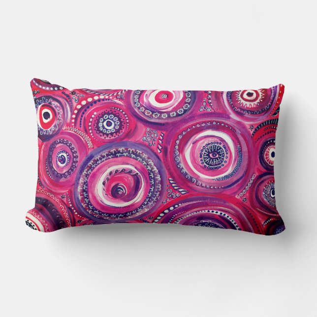 Rosa und Lila Kreise und Wirbel Originale Kunst Lendenkissen (Vorderseite)