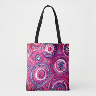 Rosa und Lila Kreise und Wirbel Originale Kunst Tasche