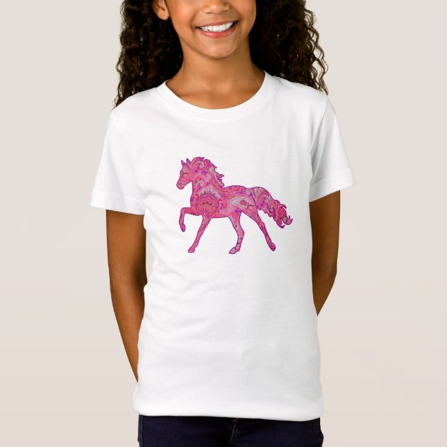 Rosa und lila laufendes PferdeShirt Paisleys T-Shirt (Vorderseite)