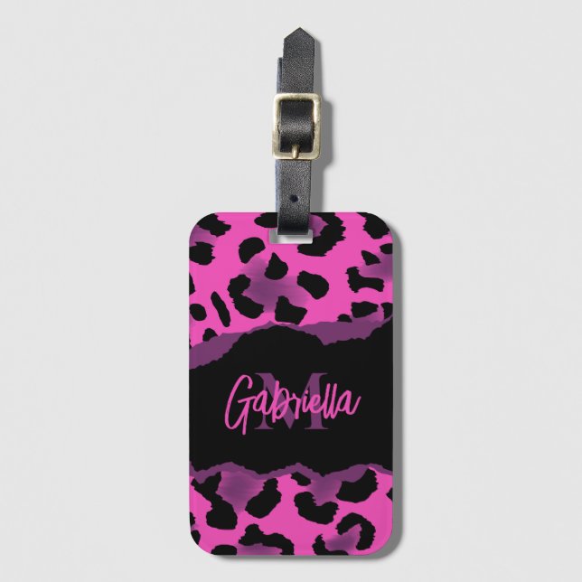 Rosa und Lila Leopardrucke Gepäckanhänger (Vorderseite Vertikal)