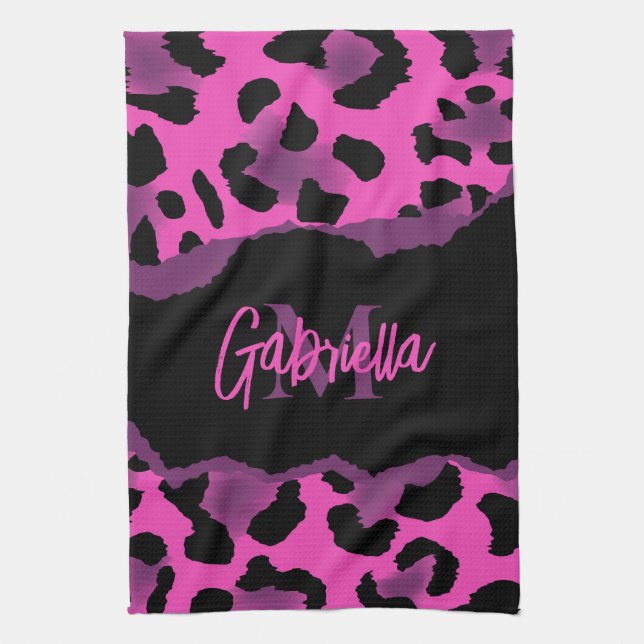 Rosa und Lila Leopardrucke Geschirrtuch (Vertikal)