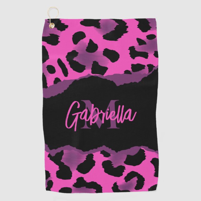 Rosa und Lila Leopardrucke Golfhandtuch (Vorderseite)