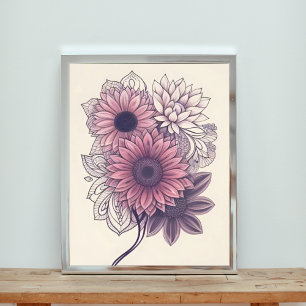 Rosa und Lila Mandala Fotodruck
