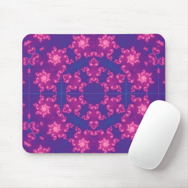 Rosa und Lila Mandela Runde Schneeflocken Mousepad (Mit Mouse)
