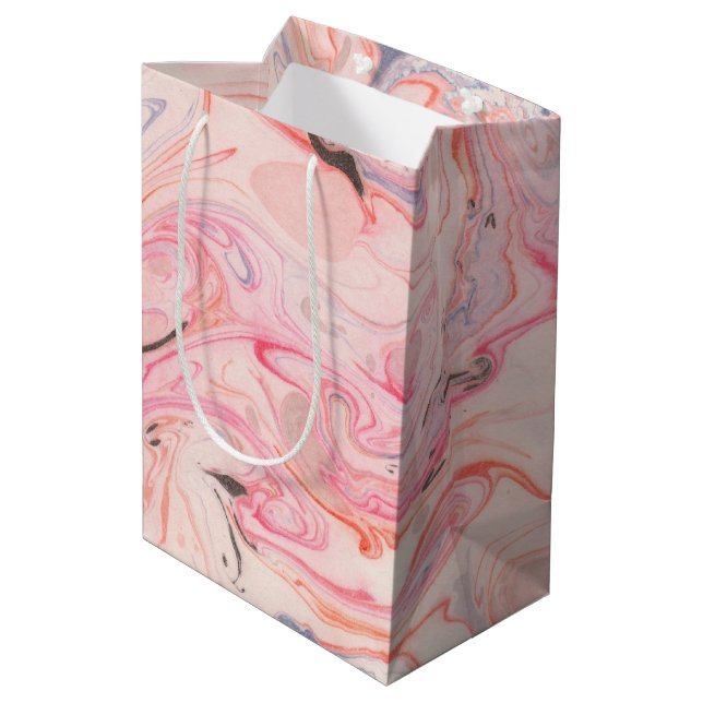 Rosa und Lila Marmorierung Mittlere Geschenktüte (Rückseite Schrägansicht)