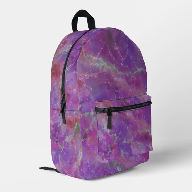 rosa und Lila Marmormuster Bedruckter Rucksack (Rückseitige Ecke links)