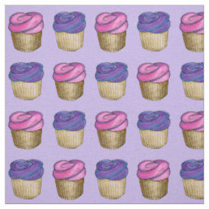 Rosa und Lila Mattierte Wasserfarben Cupcakes Stoff