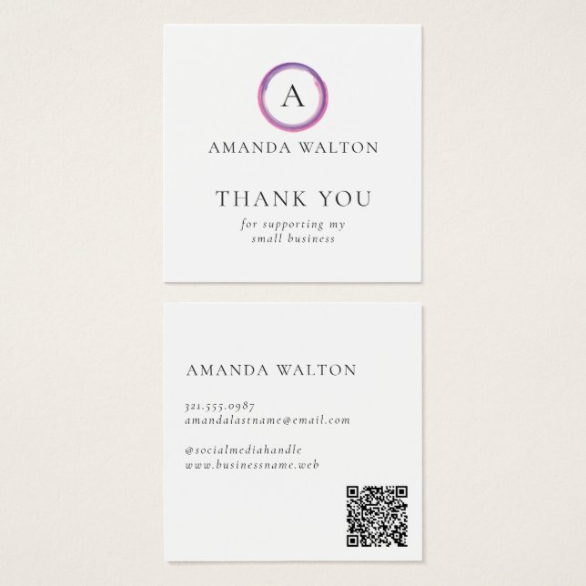 Rosa und lila Monogramm QR-Code-Package Insert (Vorne & Hinten)