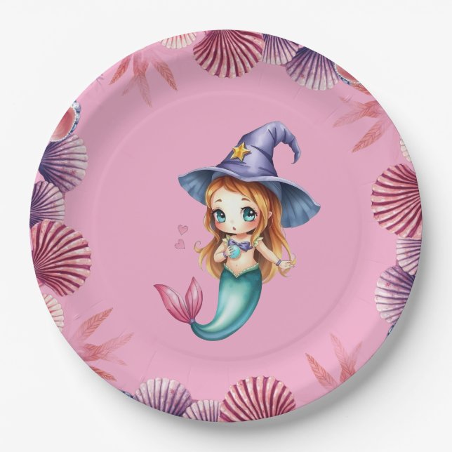 Rosa und lila Muscheln  Pappteller (Vorderseite)