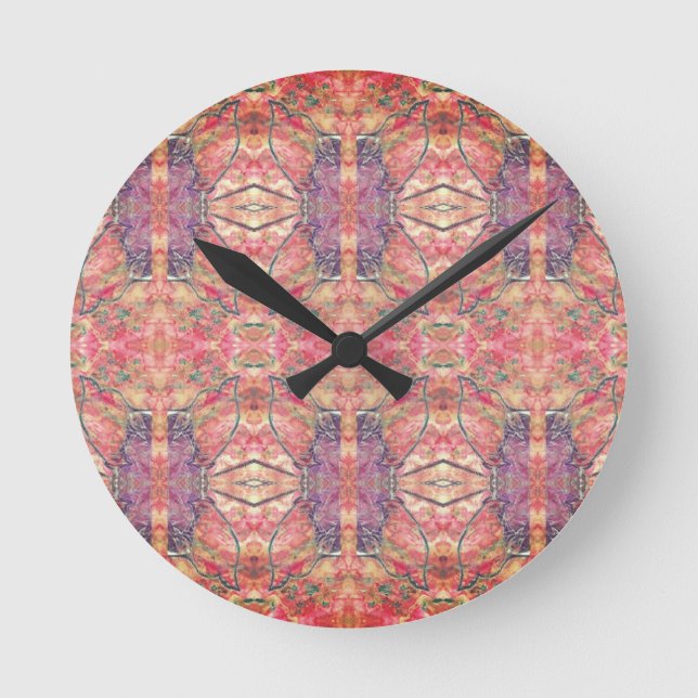 Rosa und lila Muster Runde Wanduhr (Vorderseite)