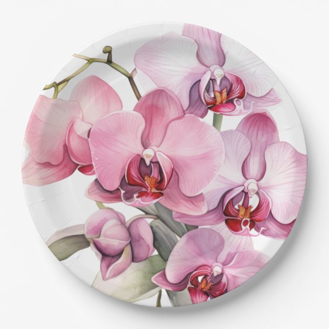 Rosa und Lila Orchideenhochzeit Pappteller (Vorderseite)