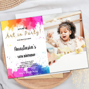 Rosa und Lila Paint Birthday Einladung