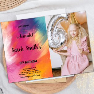 Rosa und Lila Paint Birthday Einladung