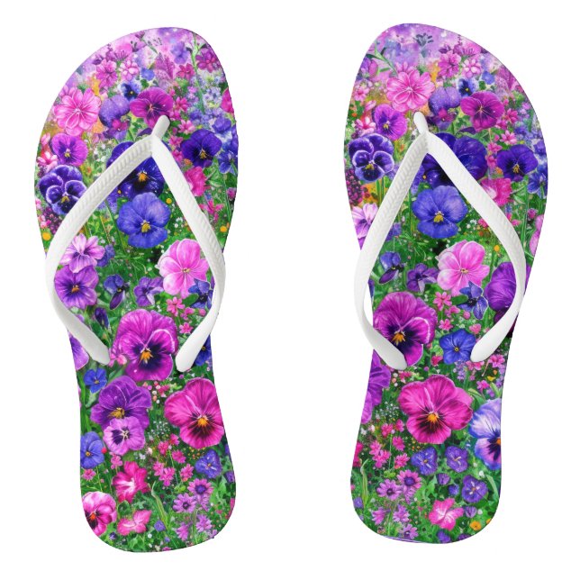 Rosa und Lila Pansy Flip Flops (Fußbett)