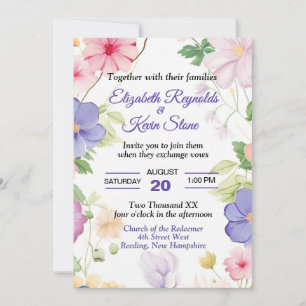 Rosa und Lila Pastellfarben Wildblumen Hochzeit Einladung