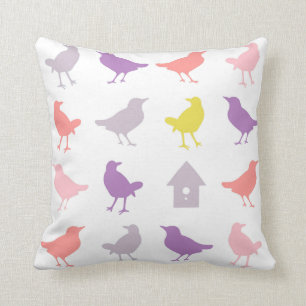 Rosa und Lila Pastellvögel mit Birdhouse Kissen