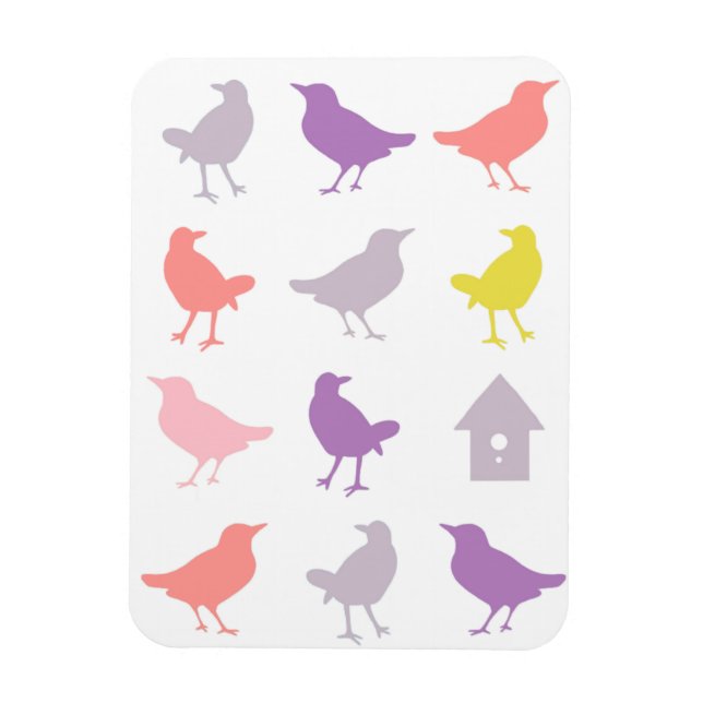 Rosa und Lila Pastellvögel mit Birdhouse Magnet (Vertikal)