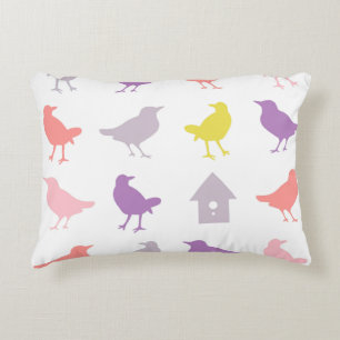 Rosa und Lila Pastellvögel mit Birdhouse Zierkissen