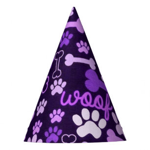Rosa und Lila Paw-Drucke und Knochen-Hund Partyhütchen