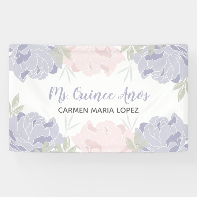 Rosa und Lila Peonies Quinceanera Party Banner (Horizontal)