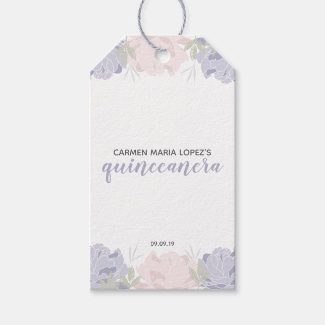 Rosa und Lila Peonies Quinceanera Party Geschenkanhänger (Vorderseite)