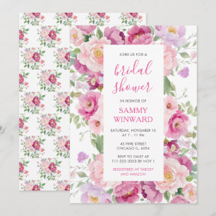 Rosa und Lila Peony-Blume Brautparty Einladung
