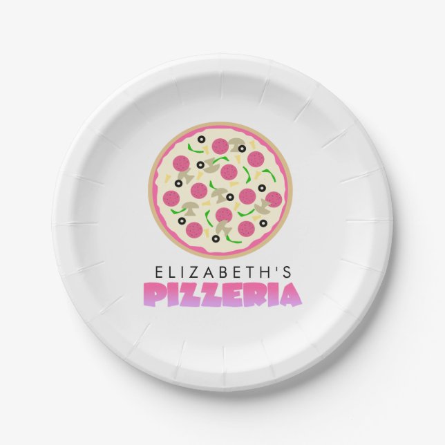 Rosa und Lila Pizza-Party Pappteller (Vorderseite)