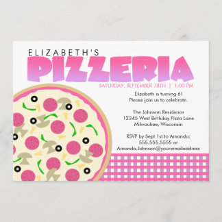 Rosa und lila Pizzeria-Party Einladung