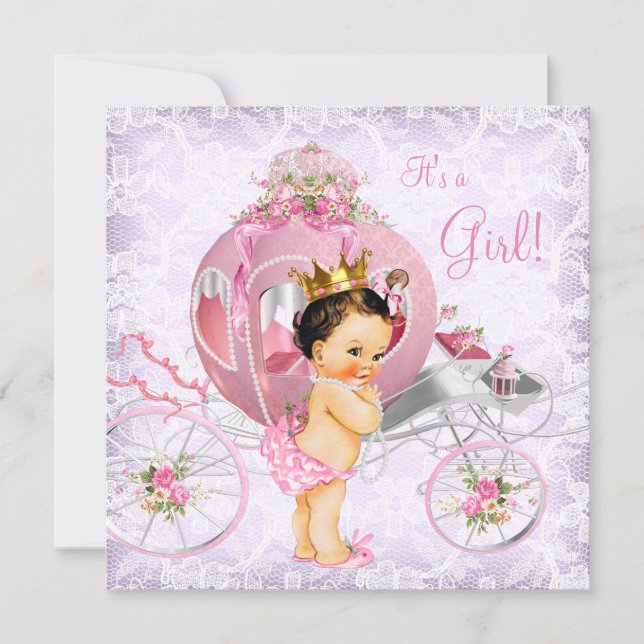 Rosa und Lila Princess Baby Dusche Einladung (Vorderseite)
